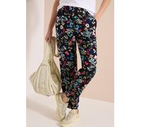 Jogger Pants CECIL, Damen, Gr. XXL, Länge 28, universal blau, Stoff, 100% Viskose, geblümt, loose fit knöchelfrei, Hosen, im Loose Fit (74243044-XXL) universal blau