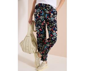 Jogger Pants CECIL, Damen, Gr. XXL, Länge 28, universal blau, Stoff, 100% Viskose, geblümt, loose fit knöchelfrei, Hosen, im Loose Fit (74243044-XXL) universal blau