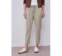 Jogger Pants STREET ONE, Damen, Gr. 42, Länge 28, beige (safari beige), Stoff, 70% Polyester, 26% Viskose, 4% Elasthan, gestreift, loose fit knöchelfrei, Hosen, Joggstyle (15391048-42) safari beige