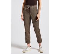 Jogger Pants STREET ONE, Damen, Gr. 42, Länge 28, braun (bark braun), Stoff, 70% Polyester, 24% Viskose, 3% Elasthan, 3% Polyamid, gestreift, loose fit knöchelfrei, Hosen, Middle Waist (48828629-42) b