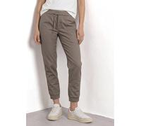 Jogger Pants STREET ONE, Damen, Gr. 46, Länge 28, braun (schwarz tumbled beige), Web, 97% Baumwolle, 3% Elasthan, unifarben, loose fit knöchelfrei, Hosen, aus Baumwolle mit Stretchanteil (46227417-46)