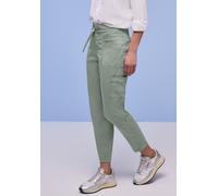 Jogger Pants STREET ONE "Style Bonny", Damen, Gr. 46, Länge 28, schwarz mint grün, Web, Obermaterial: 60% Lyocell, 37% Baumwolle, 3% Elasthan, unifarben, 7/8-Länge, Hosen, mit Cargo-Taschen und Kordel