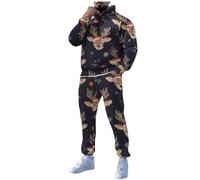 jogginganzug herren baumwolle gefüttert, Weihnachtsanzug Herren 2-Teilig Hoodie und Jogginghose Lustig Jogginganzug Weihnachten Trainingsanzug Tracksuit Warm Sportanzug Winter Hausanzug, Marine, XXL