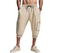 Jogginganzug Herren Track Pants Y2K Einfarbig 3/4 Sporthose Mit Taschen Dreiviertel Arbeitshosen Männer Elastische Taille Bermuda Hose Weiße Jogginghose Trekkinghose Shorts Sommer