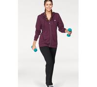 Jogginganzug KANGAROOS, Damen, Gr. 44, lila (aubergine, schwarz), Interlock, Obermaterial: 60% Baumwolle, 40% Polyester, figurumspielend, Sportanzüge Jogginganzug, Große Größen, Topseller (85069204-44