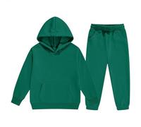 Jogginganzug Mädchen Jungen 2 Teilige Sportbekleidung Sportlich Rippensaum Hoodie Jogginghose Outfit Einfarbige Warme Trainingsanzug Sportanzug Sets Schule Freizeitanzug (Green, 9-10 Years)