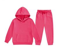 Jogginganzug Mädchen Jungen 2 Teilige Sportbekleidung Sportlich Rippensaum Hoodie Jogginghose Outfit Einfarbige Warme Trainingsanzug Sportanzug Sets Schule Freizeitanzug (Hot Pink, 12-13 Years)