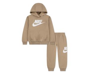 Jogginganzug NIKE SPORTSWEAR "NKN CLUB FLEECE SET", Jungen, Gr. 98 (3), hemp, Sweatware, Obermaterial: 60% Baumwolle, 40% Polyester, Sportanzüge Jogginganzug, mit Kapuze, mit elastischem Bund und geri