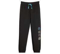 Jogginghose BONPRIX, Mädchen, Gr. 140/146, N-Gr, schwarz (schwarz bedruckt), Obermaterial: 60% Baumwolle, 40% Polyester, regular fit, Hosen Jogginghose, aus Baumwoll-Mix, Regular Fit, mit Smiley Motiv