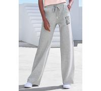 Jogginghose BENCH. LOUNGEWEAR, Damen, Gr. 44/46, N-Gr, grau (grau meliert), angeraute Sweatware, Obermaterial: 75% Baumwolle, 25% Polyester, meliert, unifarben, Basic, bequem lang, Hosen Jogginghose, 