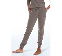 Jogginghose BENCH. LOUNGEWEAR, Damen, Gr. 44/46, N-Gr, grau (taupe), Sweatware, Obermaterial: 60% Baumwolle, 40% Polyester, bestickt, unifarben, bequem lang, Hosen Jogginghose, mit dezenter Logosticke