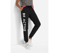 Jogginghose BONPRIX, Damen, Gr. 56/58 (XXXL), N-Gr, schwarz, weiß bedruckt, Web, Obermaterial: 95% Baumwolle, 5% Elasthan, loose fit, Hosen Jogginghose, aus Baumwolle mit Stretch, mit Eingriffstaschen