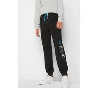 Jogginghose BONPRIX, Mädchen, Gr. 128/134, N-Gr, schwarz (schwarz bedruckt), Obermaterial: 60% Baumwolle, 40% Polyester, regular fit, Hosen Jogginghose, aus Baumwoll-Mix, Regular Fit, mit Smiley Motiv