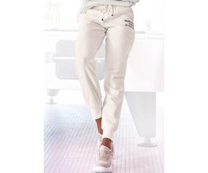 Jogginghose BUFFALO, Damen, Gr. 44/46, N-Gr, weiß, angeraute Sweatware, Obermaterial: 60% Baumwolle, 40% Polyester, unifarben, bequem lang, Hosen Jogginghose, mit seitlichen Eingrifftaschen, Loungewea