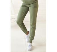 Jogginghose BUFFALO, Damen, Gr. 48/50, N-Gr, grün (moosgrün), angeraute Sweatware, Obermaterial: 60% Baumwolle, 40% Polyester, unifarben, bequem lang, Hosen, mit seitlichen Eingrifftaschen, Loungeanzu