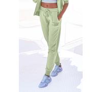 Jogginghose BUFFALO "- Relaxhose", Damen, Gr. 40/42, N-Gr, grün (jade), angeraute Sweatware, Obermaterial: 60% Baumwolle, 40% Polyester, unifarben, bequem lang, Hosen Jogginghose, mit seitlichen Eingr