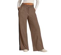Jogginghose Damen Baggy Lang Weites Bein Sporthose Damen Gummibund Mit Taschen Hose Palazzo High Waist Mit Einem Streifen Hosen Sportlich Jogging Traininghose Frauen Mit Drawstring Freizeithose