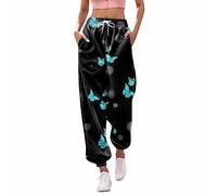 Jogginghose Damen, Damen Jogginghose Lang High Waist Trainingshose mit Taschen Schmetterling Drucken Sporthose Freizeithose Frauen Kordelzug Sweathose Jogging Hose Sweatpants Laufhosen