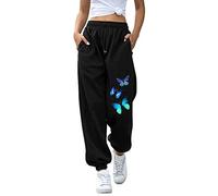 Jogginghose Damen, Damen Jogginghose Lang High Waist Trainingshose mit Taschen Schmetterling Drucken Sporthose Freizeithose Frauen Kordelzug Sweathose Jogging Hose Sweatpants Laufhosen