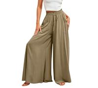 Jogginghose Damen Jogpants Sommerhosen Locker Einfarbig weitem Beinschnitt Lang Hose mit Tunnelzug Sommer leicht Wanderhose(Beige, M)
