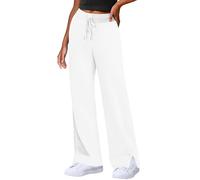 Jogginghose Damen Lang Weites Bein Sporthose Kordelzug Yogahose Baggy Freizeithose Lange Trainingshose Leicht Bequem Sweatpants Einfarbig Pants Loose Stoffhose Gym Wanderhose Mit Taschen(#C White,3XL)