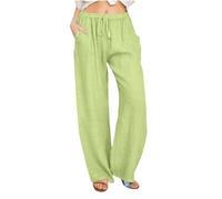 Jogginghose Damen Lange Leinenhose Sommer Freizeithose mit Taschen Frauen Gerades Bein Hosen Loose Bequem Yogahose mit Kordelzug Große Größe Sommerhosen Elastischem Bund Strandhose Leicht Stoffhose