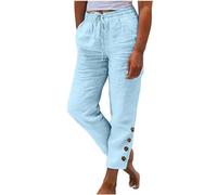 Jogginghose Damen Sommer Modische, Sale Leinenhose Leicht Luftig, Stoffhose Mit Gummizug, Einfarbige Damenhose Aus Baumwolle Und Leinen Mit Lockerem Kordelzug Und Knopf, Lässige Hose Mit Weitem Bein