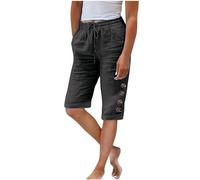 Jogginghose Damen Sommer Modische, Sale Leinenhose Leicht Luftig, Stoffhose Mit Gummizug, Einfarbige Damenhose Aus Baumwolle Und Leinen Mit Lockerem Kordelzug Und Knopf, Lässige Hose Mit Weitem Bein