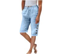 Jogginghose Damen Sommer Modische, Sale Leinenhose Leicht Luftig, Stoffhose Mit Gummizug, Einfarbige Damenhose Aus Baumwolle Und Leinen Mit Lockerem Kordelzug Und Knopf, Lässige Hose Mit Weitem Bein