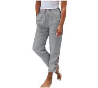 Jogginghose Damen Sommer Modische, Sale Leinenhose Leicht Luftig, Stoffhose Mit Gummizug, Einfarbige Damenhose Aus Baumwolle Und Leinen Mit Lockerem Kordelzug Und Knopf, Lässige Hose Mit Weitem Bein