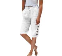 Jogginghose Damen Sommer Modische, Sale Leinenhose Leicht Luftig, Stoffhose Mit Gummizug, Einfarbige Damenhose Aus Baumwolle Und Leinen Mit Lockerem Kordelzug Und Knopf, Lässige Hose Mit Weitem Bein