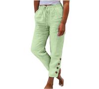 Jogginghose Damen Sommer Modische, Sale Leinenhose Leicht Luftig, Stoffhose Mit Gummizug, Einfarbige Damenhose Aus Baumwolle Und Leinen Mit Lockerem Kordelzug Und Knopf, Lässige Hose Mit Weitem Bein