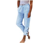 Jogginghose Damen Sommer Modische, Sale Leinenhose Leicht Luftig, Stoffhose Mit Gummizug, Einfarbige Damenhose Aus Baumwolle Und Leinen Mit Lockerem Kordelzug Und Knopf, Lässige Hose Mit Weitem Bein