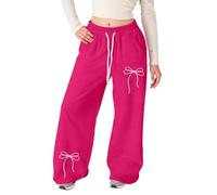 Jogginghose für Mädchen, weite Trainingshose, gerades Bein, übergroß, leicht, hohe Taille, Jogginghose, offener Saum, warm, klassische Kinder-Sportbekleidung, hot pink, 13-14 Years