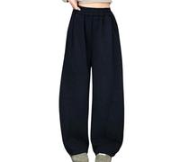 Jogginghose für Teenager, Mädchen, weite Beine, einfarbig, Baumwolle, dick, für Schule, adrette, elastische hohe Taille, gerade, lange Hose mit Taschen, Schwarz , 12-13 Jahre