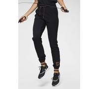 Jogginghose H.I.S, Damen, Gr. 42, N-Gr, schwarz, Obermaterial: 95% Baumwolle, 5% Elasthan, schmal lang, Hosen Jogginghose, mit metallisch glänzenden Details (92932657-42) schwarz