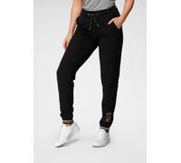 Jogginghose H.I.S, Damen, Gr. 46, N-Gr, schwarz, Obermaterial: 95% Baumwolle, 5% Elasthan, bequem lang, Hosen Jogginghose, mit metallisch glänzenden Details; Große Größe (31837314-46) schwarz