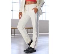 Jogginghose H.I.S, Damen, Gr. L (44/46), N-Gr, ecru, Interlock, Obermaterial: 100% Baumwolle, unifarben mit Farbeinsatz, bequem lang, Hosen Jogginghose, mit seitlichem Tapestreifen (83743043-L)
