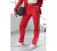 Jogginghose H.I.S, Damen, Gr. L (44/46), N-Gr, rot, Interlock, Obermaterial: 100% Baumwolle, unifarben mit Farbeinsatz, bequem lang, Hosen Jogginghose, mit seitlichem Tapestreifen (92157314-L)