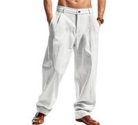 Jogginghose Herren Cargohose Hose Chino Cargo Hose Baumwolle Casual Stretch Jogger Freizeit Hosen Männer Sport Jogginghosen für Herren Sweatpants mit Elastischem Bund Kordelzug Taschen (White, M)