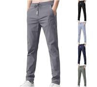 Jogginghose Herren Eis-Seiden Stoffhose Sporthose Herren Einfarbige Freizeithose Elastische Taille mit Kordelzug Trainingshose Leichte Schnelltrocknende Laufhose Bequem Freizeit Sommerhose Fitnesshose