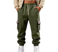 Jogginghose Herren Freizeitstil Cargohose Vintage Gestreift Patchwork Sporthose Elastischem Bund Sweathose Sportliche Strukturmuster Arbeitshose mit Taschen Stretch Stoffhose Freizeithose Laufhose