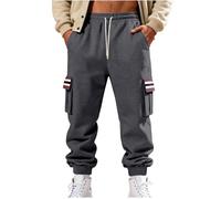 Jogginghose Herren Freizeitstil Cargohose Vintage Gestreift Patchwork Sporthose Elastischem Bund Sweathose Sportliche Strukturmuster Arbeitshose mit Taschen Stretch Stoffhose Freizeithose Laufhose