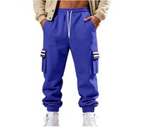 Jogginghose Herren Freizeitstil Cargohose Vintage Gestreift Patchwork Sporthose Elastischem Bund Sweathose Sportliche Strukturmuster Arbeitshose mit Taschen Stretch Stoffhose Freizeithose Laufhose