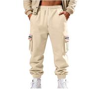 Jogginghose Herren Freizeitstil Cargohose Vintage Gestreift Patchwork Sporthose Elastischem Bund Sweathose Sportliche Strukturmuster Arbeitshose mit Taschen Stretch Stoffhose Freizeithose Laufhose