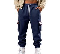 Jogginghose Herren Freizeitstil Cargohose Vintage Gestreift Patchwork Sporthose Elastischem Bund Sweathose Sportliche Strukturmuster Arbeitshose mit Taschen Stretch Stoffhose Freizeithose Laufhose