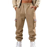 Jogginghose Herren Freizeitstil Cargohose Vintage Gestreift Patchwork Sporthose Elastischem Bund Sweathose Sportliche Strukturmuster Arbeitshose mit Taschen Stretch Stoffhose Freizeithose Laufhose