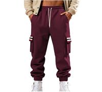 Jogginghose Herren Freizeitstil Cargohose Vintage Gestreift Patchwork Sporthose Elastischem Bund Sweathose Sportliche Strukturmuster Arbeitshose mit Taschen Stretch Stoffhose Freizeithose Laufhose
