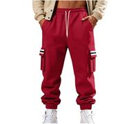 Jogginghose Herren Freizeitstil Cargohose Vintage Gestreift Patchwork Sporthose Elastischem Bund Sweathose Sportliche Strukturmuster Arbeitshose mit Taschen Stretch Stoffhose Freizeithose Laufhose