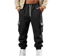 Jogginghose Herren Freizeitstil Cargohose Vintage Gestreift Patchwork Sporthose Elastischem Bund Sweathose Sportliche Strukturmuster Arbeitshose mit Taschen Stretch Stoffhose Freizeithose Laufhose